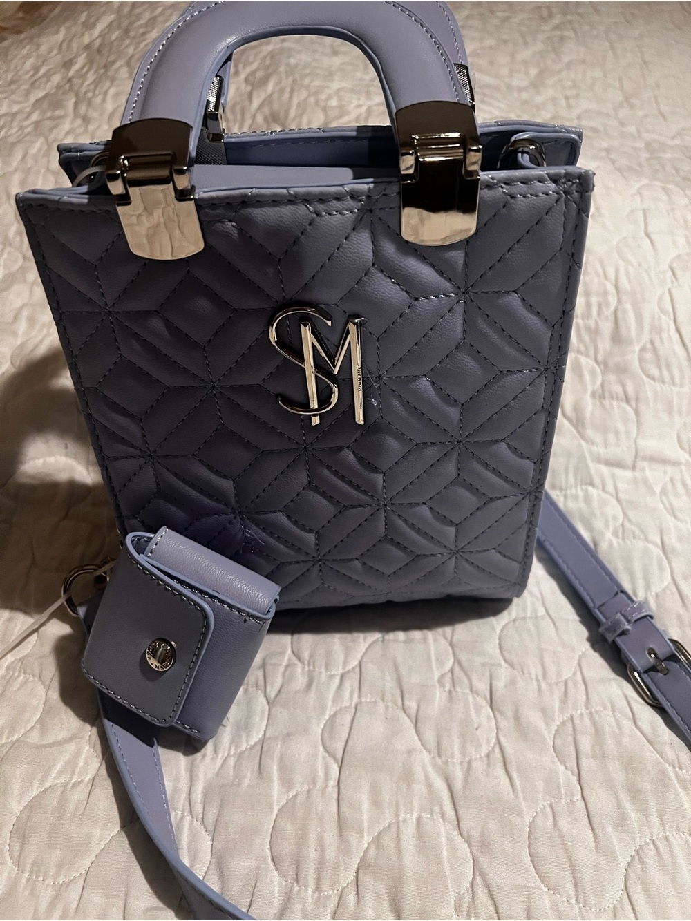 Steve Madden Quilted Mini Top-Handle Bag in Lavender Blue